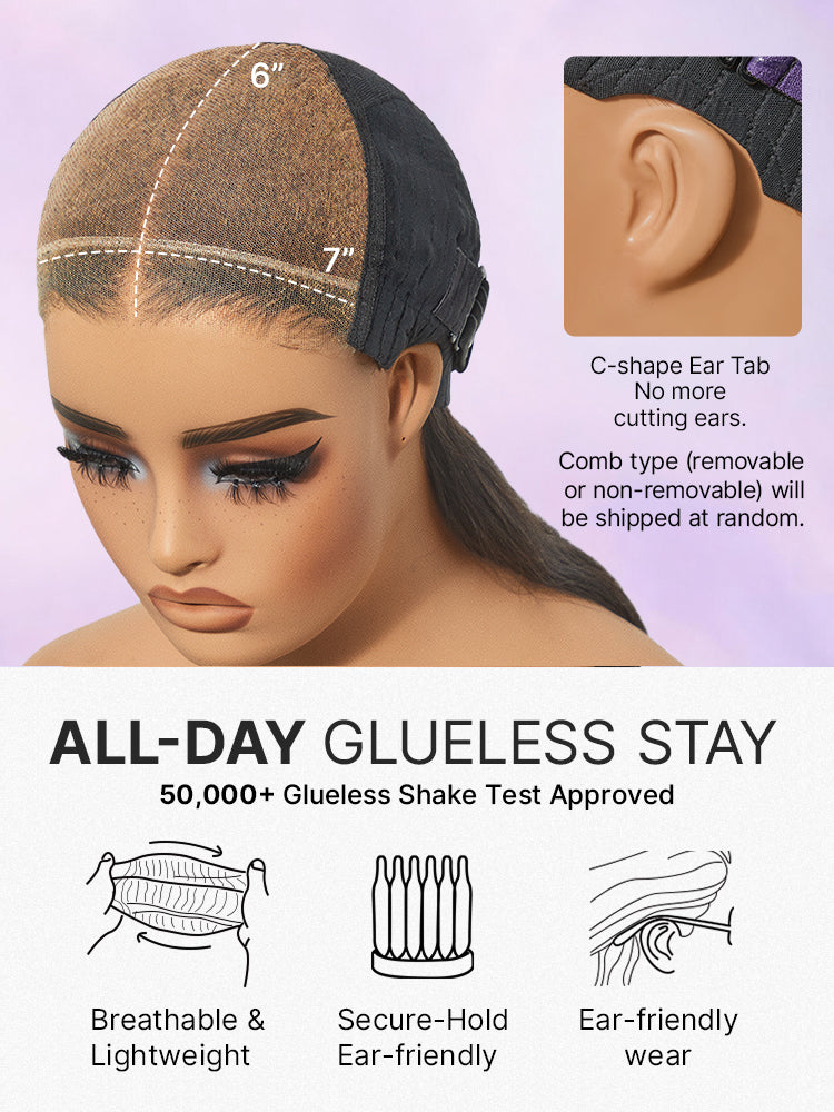 Luvme All-Day Comfort™ 7x6 closure lace wig with brown highlights, curly style, pre-cut lace, HD lace, glueless, natural parting