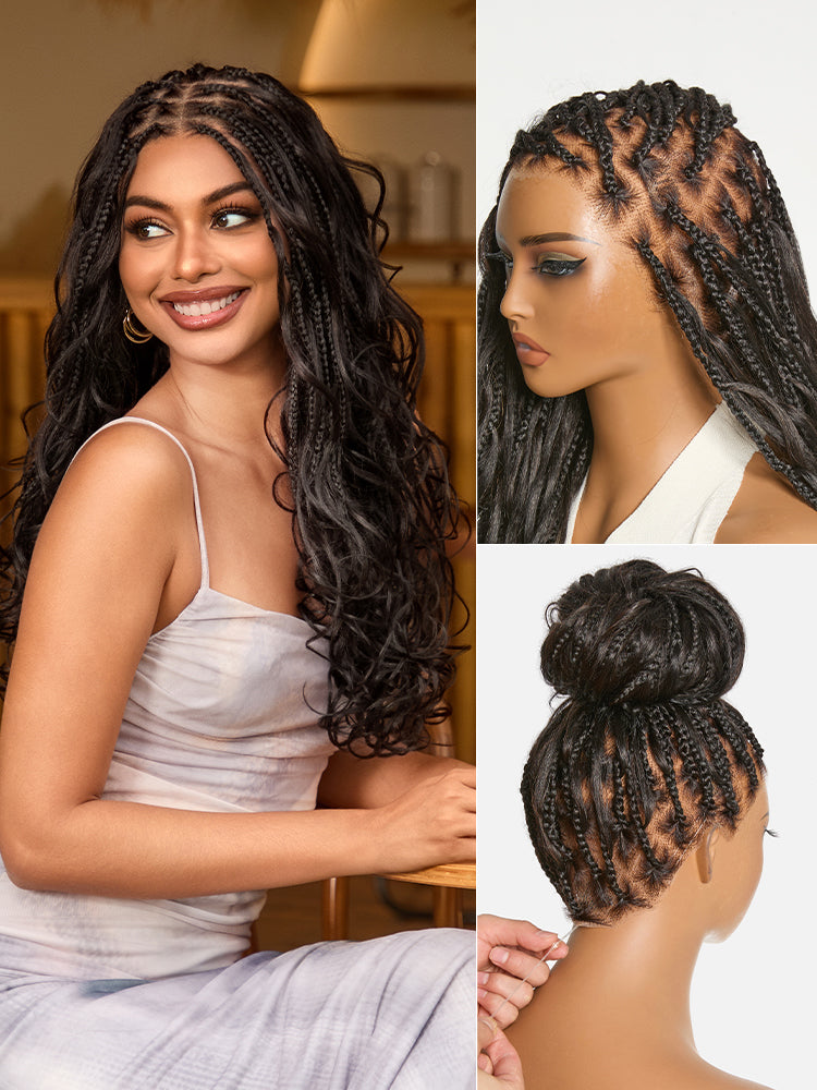 Luvme Hair OwnScalp™ French Curl Knotless Boho Braids HD full lace long wig with Flexi Fit and invisible drawstring cap.
