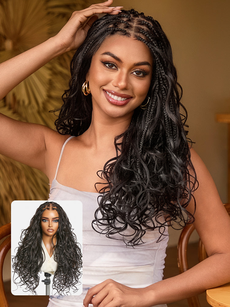 Luvme Hair OwnScalp™ French Curl Knotless Boho Braids HD full lace long wig with flexi fit and drawstring cap, US style