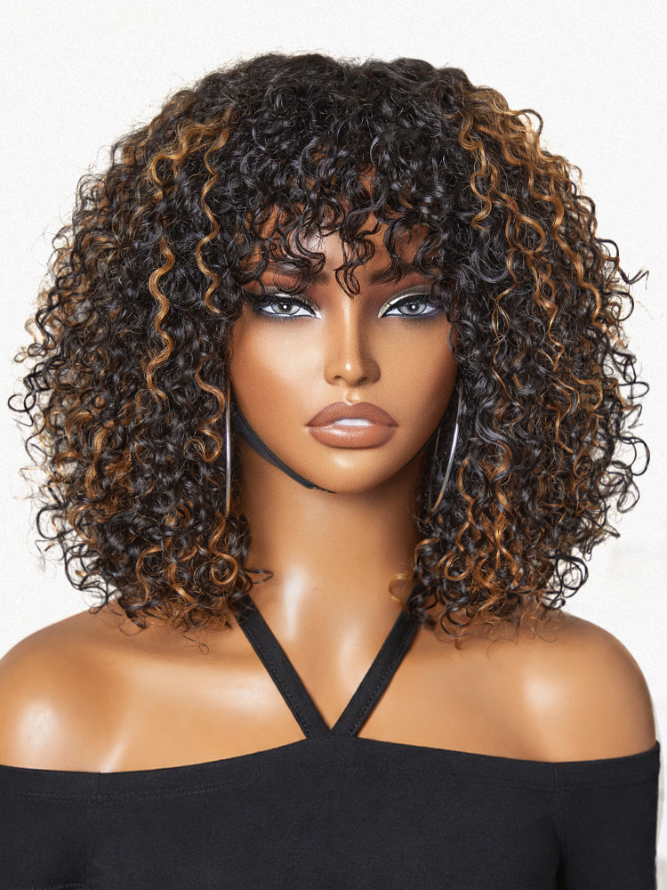 Luvme beginner-friendly water wave minimalist lace wig with short curly style, bangs, glueless fit, natural hair appearance