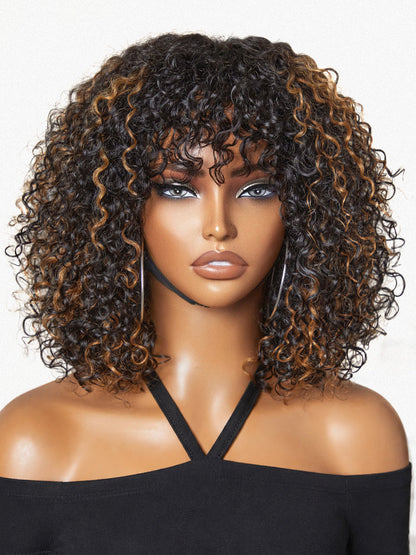 Luvme beginner-friendly water wave minimalist lace wig with short curly style, bangs, glueless fit, natural hair appearance