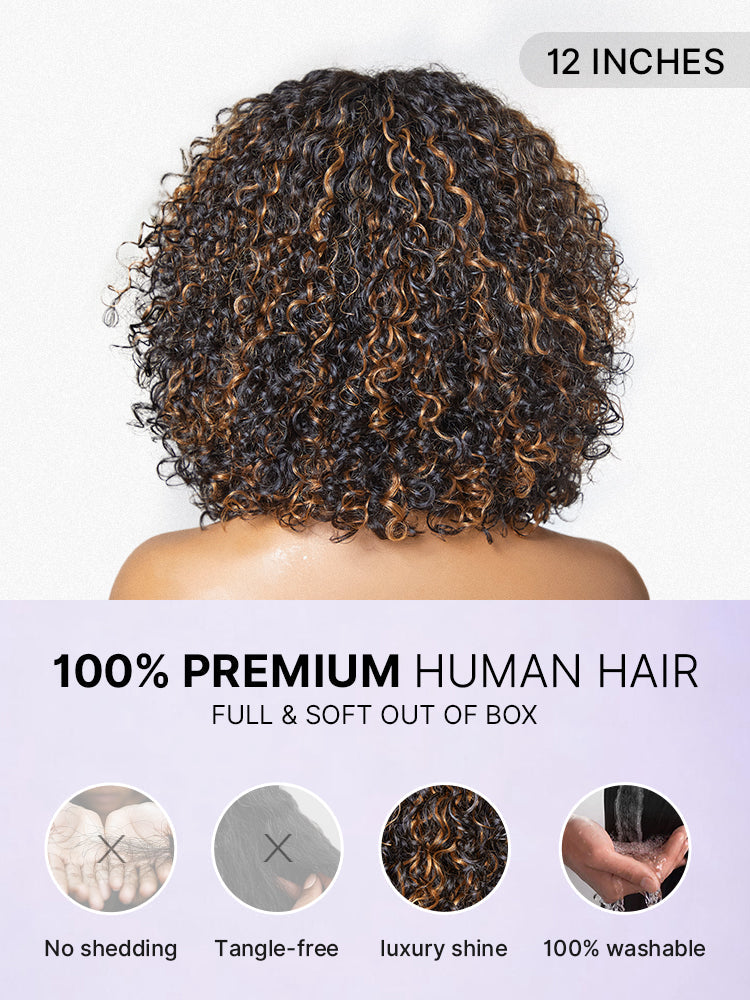 Luvme beginner-friendly water wave minimalist lace wig with short curly style, bangs, and glueless design for easy wear.