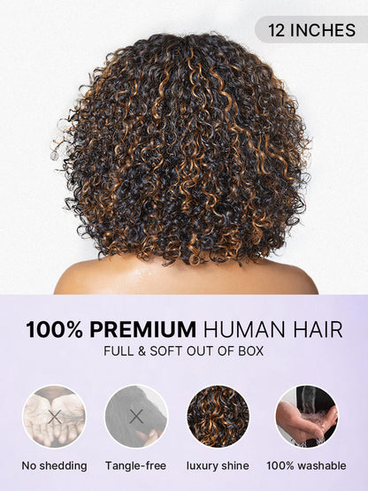 Luvme beginner-friendly water wave minimalist lace wig with short curly style, bangs, and glueless design for easy wear.