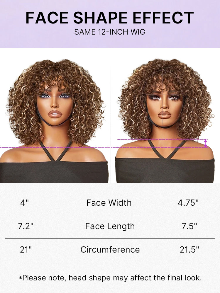 Luvme minimalist lace wig with short curly water wave style, bangs, and a natural, beginner-friendly glueless design.
