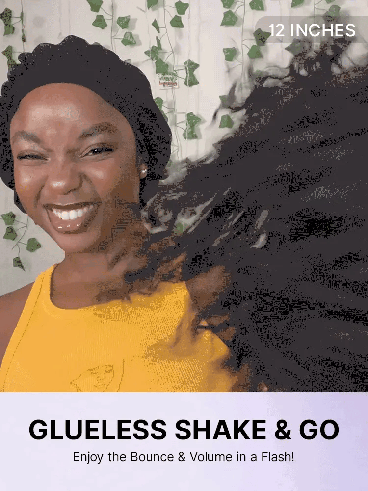 Luvme minimalist lace wig with short curly water wave style, bangs, glueless design, beginner-friendly, natural-looking hair.