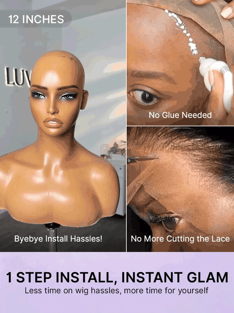 Luvme minimalist lace wig featuring short curly water wave style with bangs, beginner-friendly and glueless for easy wear.
