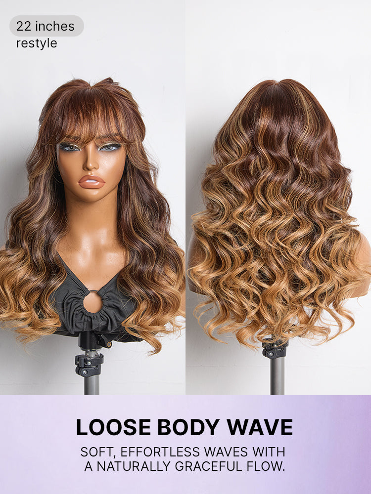 Luvme All-Day Comfort™ Wig 180% Density Loose Body Wave Glueless 7x6 Closure HD Lace Human Hair Wig with Bangs Pre-Cut Lace-114