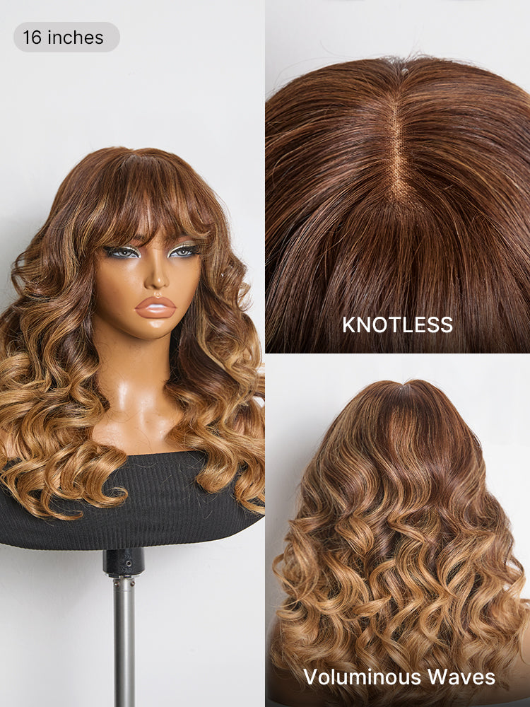 Luvme All-Day Comfort™ Wig 180% Density Loose Body Wave Glueless 7x6 Closure HD Lace Human Hair Wig with Bangs Pre-Cut Lace-115