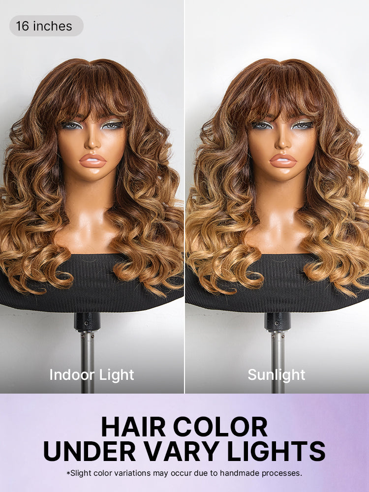 Luvme All-Day Comfort™ Wig 180% Density Loose Body Wave Glueless 7x6 Closure HD Lace Human Hair Wig with Bangs Pre-Cut Lace-116