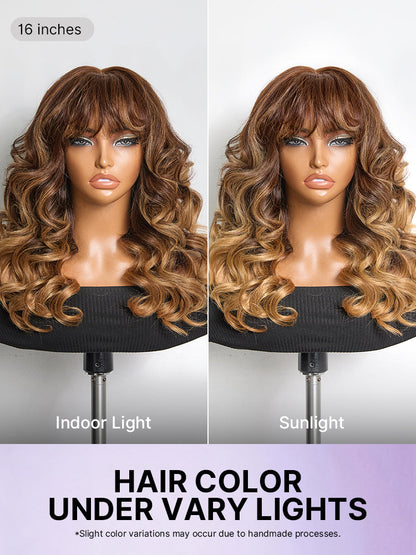 Luvme All-Day Comfort™ Wig 180% Density Loose Body Wave Glueless 7x6 Closure HD Lace Human Hair Wig with Bangs Pre-Cut Lace-116