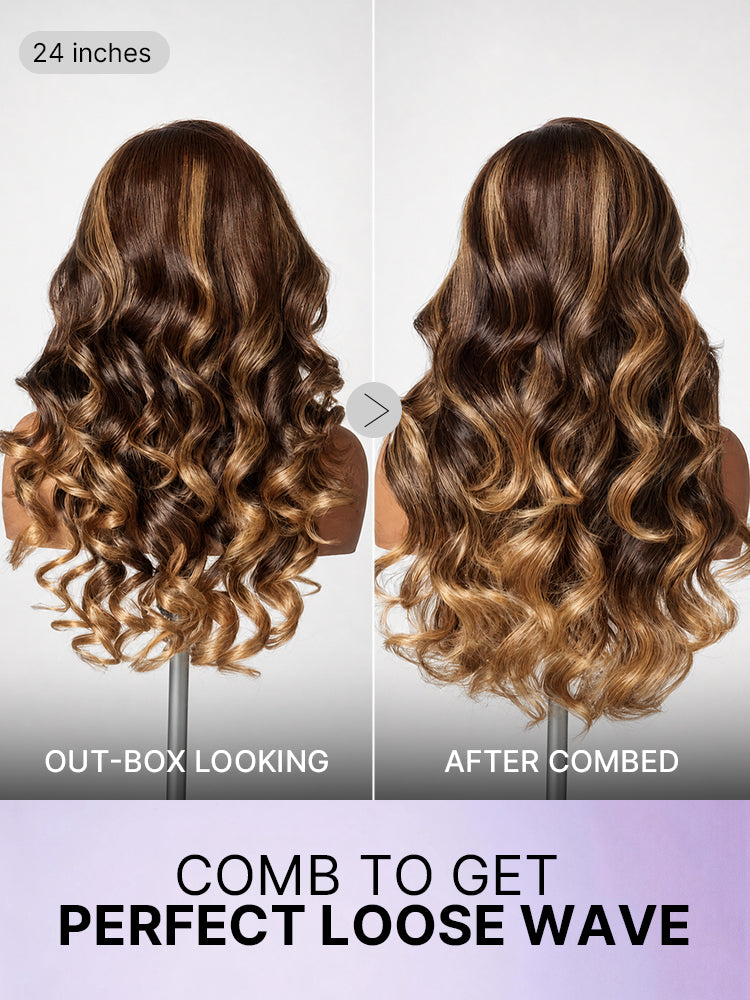 Luvme All-Day Comfort™ Wig 180% Density Loose Body Wave Glueless 7x6 Closure HD Lace Human Hair Wig with Bangs Pre-Cut Lace-117