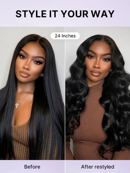 Luvme Hair PreMax Wigs 13x4 frontal lace wig with natural hairline, silky straight human hair, glueless design, pre-cut lace