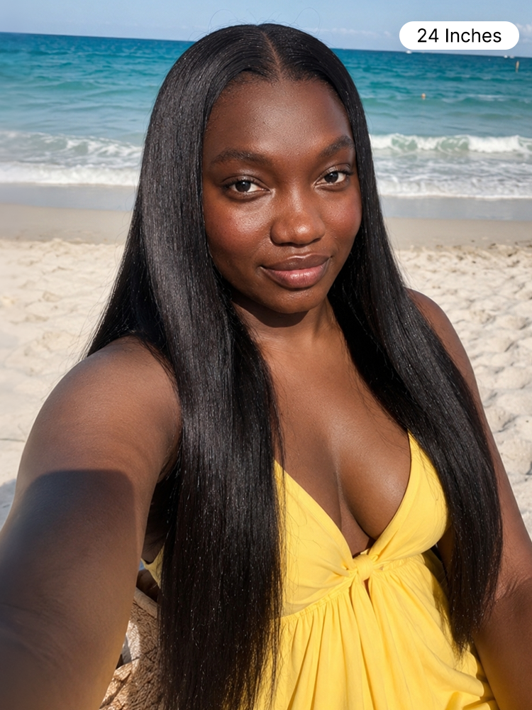 Luvme Hair PreMax Super Natural Hairline 13x4 Frontal Lace Wig with silky straight human hair and pre-cut lace, glueless style.