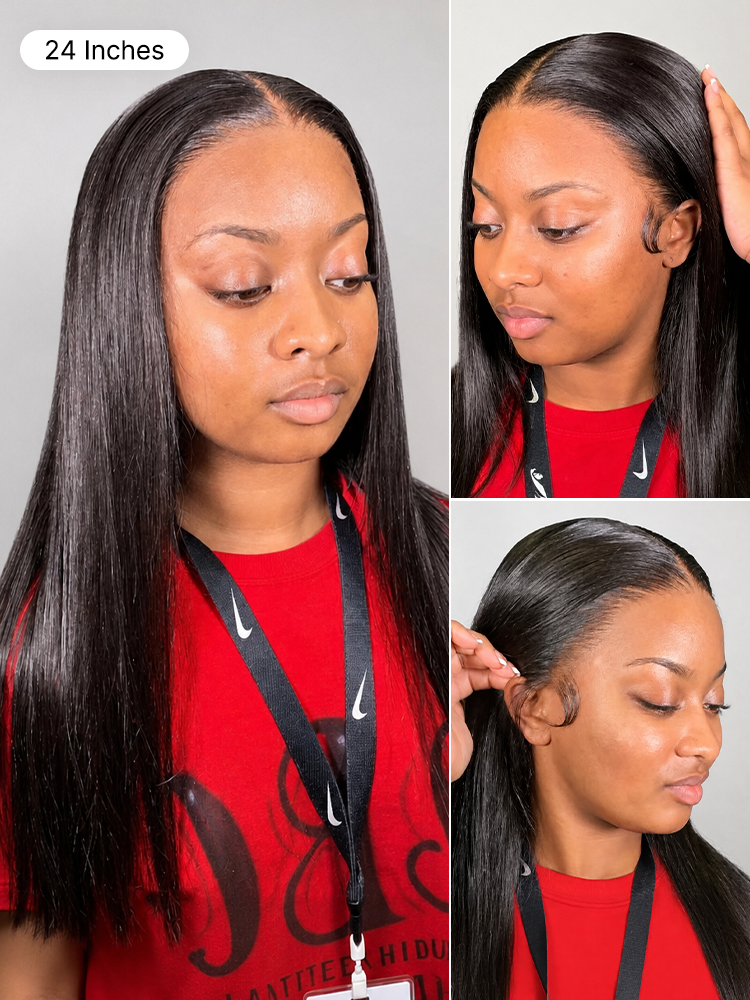 Luvme Hair PreMax Super Natural Hairline 13x4 Frontal Lace Wig with silky straight human hair and pre-cut lace.