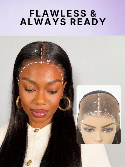 Luvme Hair PreMax Wigs 13x4 frontal lace wig with natural hairline, silky straight human hair, glueless, pre-cut lace, realistic appearance