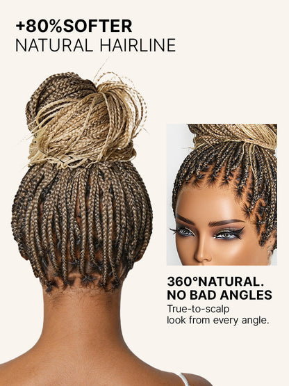 Luvme Hair OwnScalp 613 Blonde and Natural Black lace knotless box braided wig with realistic scalp appearance, lightweight salon style