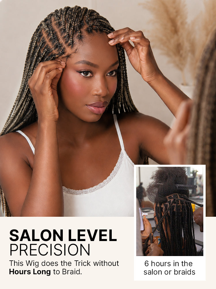Luvme Hair OwnScalp™ 613 Blonde and Natural Black lace knotless box braid wig with realistic scalp look, full HD finish.