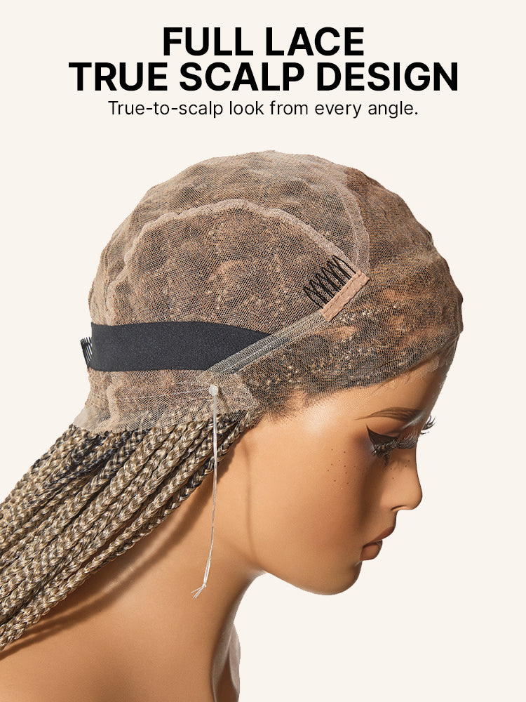 Luvme Hair OwnScalp™ 613 Blonde and Black lace knotless box braid wig with realistic scalp look, lightweight salon-style braids.