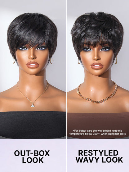 Throw On & Go Short Cut with Bangs Wig Ultra Comfort Skin-Like Soft Care Glueless Wig Hair Loss Friendly-49