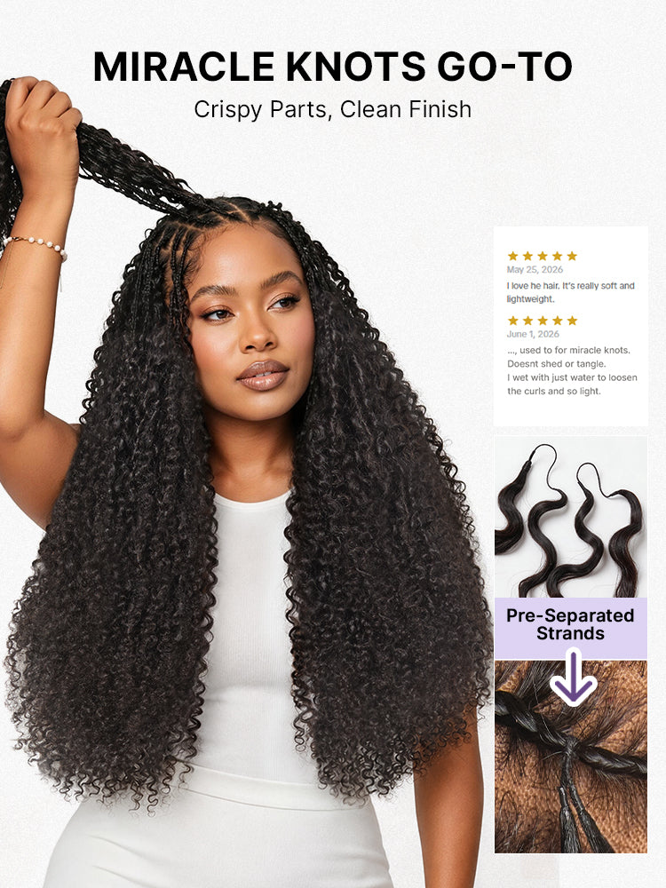 Luvme Hair Miracle Knots crochet hair with messy curly texture for boho braids, twists, and Fulani styles, lightweight and pre-looped.