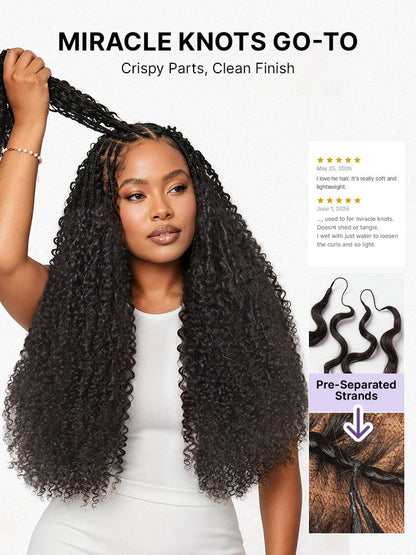 Luvme Hair Miracle Knots crochet hair with messy curly texture for boho braids, twists, and Fulani styles, lightweight and pre-looped.