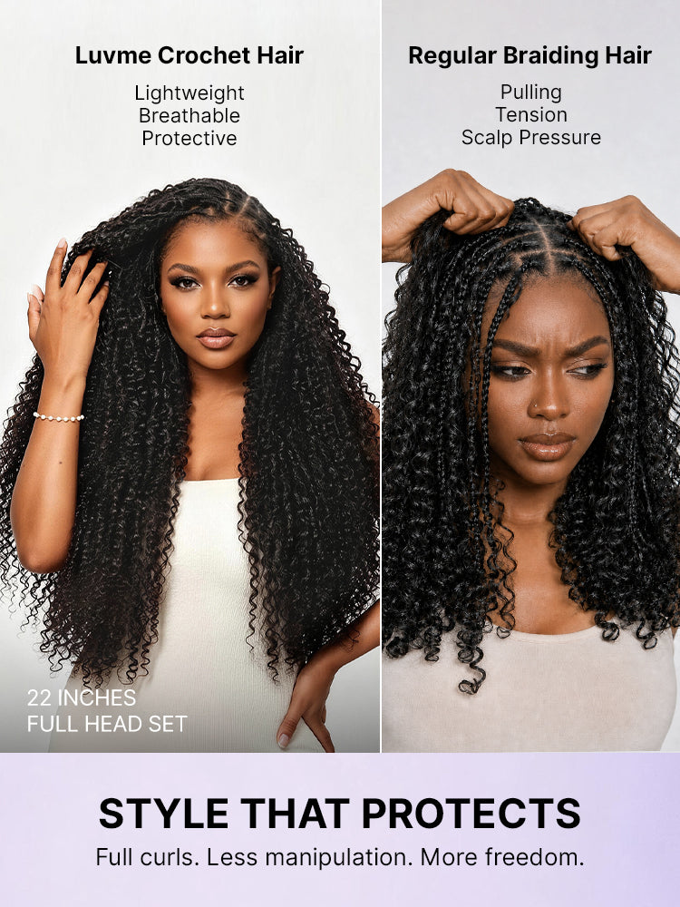 Luvme Hair Miracle Knots crochet hair with messy curly style for boho braids, twists, and Fulani braids, lightweight and full.