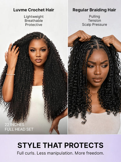 Luvme Hair Miracle Knots crochet hair with messy curly style for boho braids, twists, and Fulani braids, lightweight and full.
