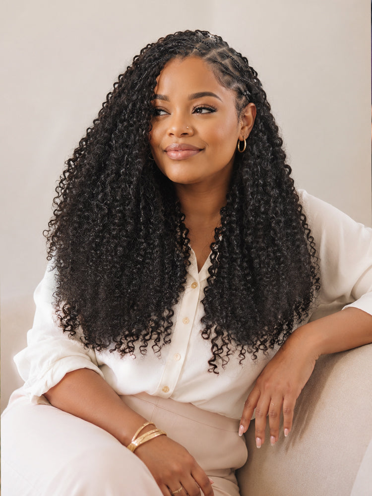 Luvme Hair Miracle Knots crochet hair with messy curly, boho braids, pre-looped lightweight human hair extensions for protective styles