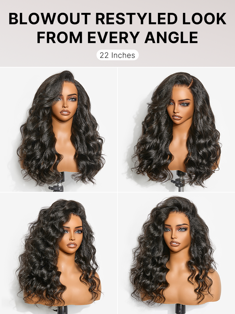 180% Density Light Kinky Straight Butterfly Cut Layered / Kinky Body Wave Glueless 7x6 Closure HD Lace Wig Pre-Cut Lace-19