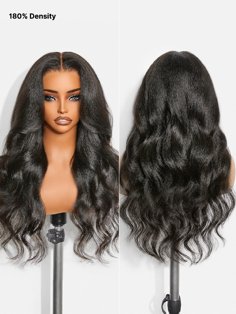 180% Density Light Kinky Straight Butterfly Cut Layered / Kinky Body Wave Glueless 7x6 Closure HD Lace Wig Pre-Cut Lace-18