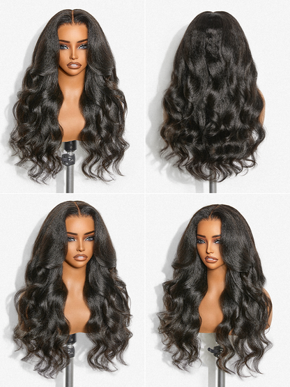 180% Density Light Kinky Straight Butterfly Cut Layered / Kinky Body Wave Glueless 7x6 Closure HD Lace Wig Pre-Cut Lace-20