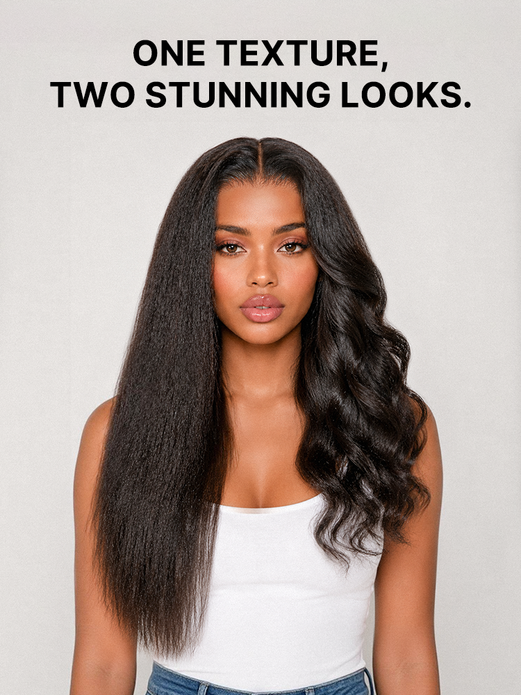 180% Density Light Kinky Straight Butterfly Cut Layered / Kinky Body Wave Glueless 7x6 Closure HD Lace Wig Pre-Cut Lace-17