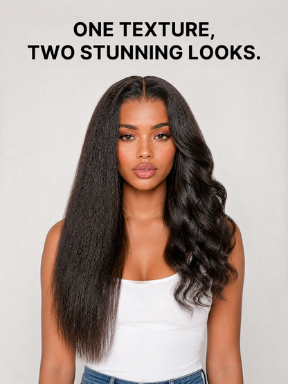 180% Density Light Kinky Straight Butterfly Cut Layered / Kinky Body Wave Glueless 7x6 Closure HD Lace Wig Pre-Cut Lace-17