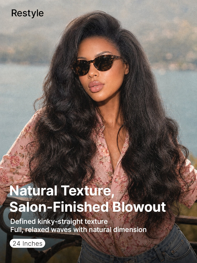 180% Density Light Kinky Straight Butterfly Cut Layered / Kinky Body Wave Glueless 7x6 Closure HD Lace Wig Pre-Cut Lace-26