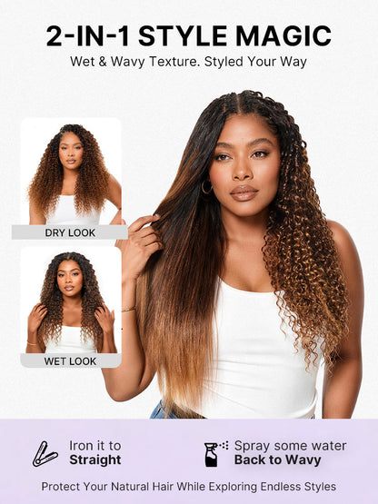 Luvme Hair Miracle Knots colored crochet hair with wet and wavy ombre brown, lightweight pre-looped human hair extensions for protective styles