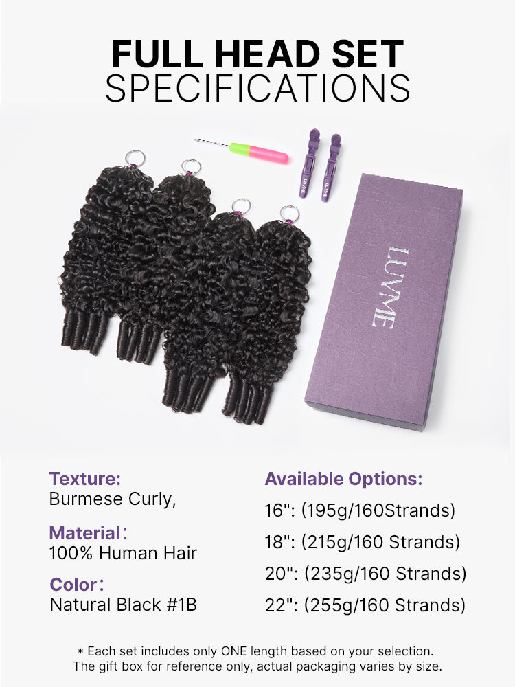Miracle Knots Crochet Hair Burmese Curly for Boho Braids | Crochet Weaves | Fulani Braids | Twists Pre-Separated Lightweight Full & Soft Pre-Looped Human Hair Extensions Protective Style-37