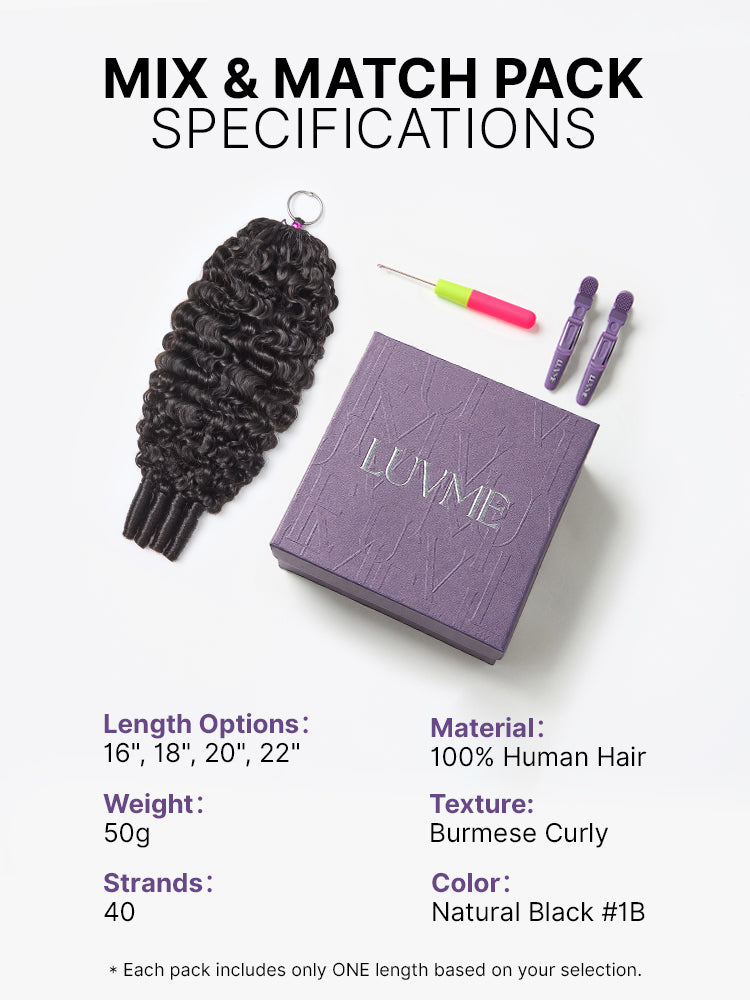 Miracle Knots Crochet Hair Burmese Curly for Boho Braids | Crochet Weaves | Fulani Braids | Twists Pre-Separated Lightweight Full & Soft Pre-Looped Human Hair Extensions Protective Style-36
