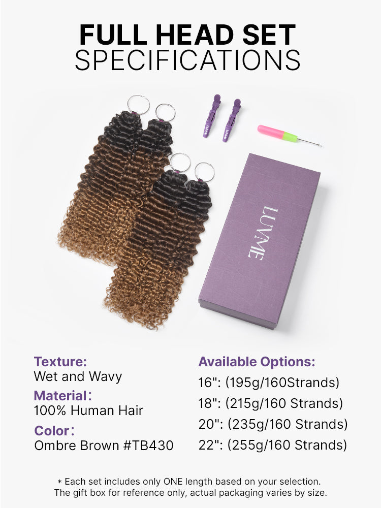 Miracle Knots Colored Crochet Hair Wet and Wavy Ombre | Mix Brown for Boho Braids | Crochet Weaves|  Fulani Braids | Twists Pre-Separated Lightweight Full & Soft Pre-Looped Human Hair Extensions Protective Style-62