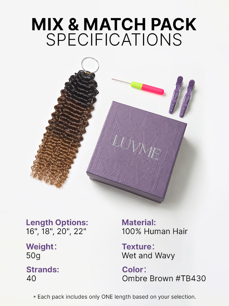 Miracle Knots Colored Crochet Hair Wet and Wavy Ombre | Mix Brown for Boho Braids | Crochet Weaves|  Fulani Braids | Twists Pre-Separated Lightweight Full & Soft Pre-Looped Human Hair Extensions Protective Style-66