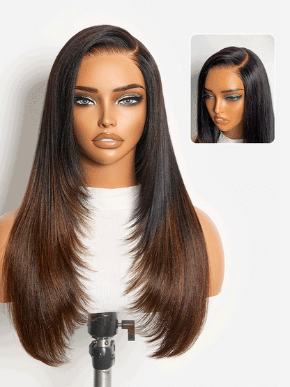 Luvme All-Day Comfort™ Wig 180% Density Butterfly Cut Layered Light Yaki Straight Glueless 7x6 Closure HD Lace Human Hair Wig Pre-Cut Lace-99