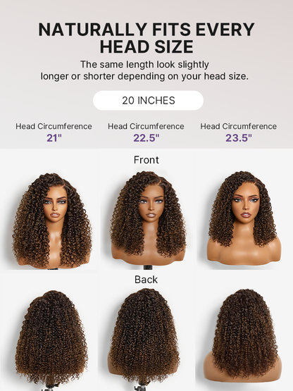 Luvme All-Day Comfort Brown Ombre Kinky Curly HD Lace Wig with 200% density, pre-cut lace, 7x6 closure, glueless style