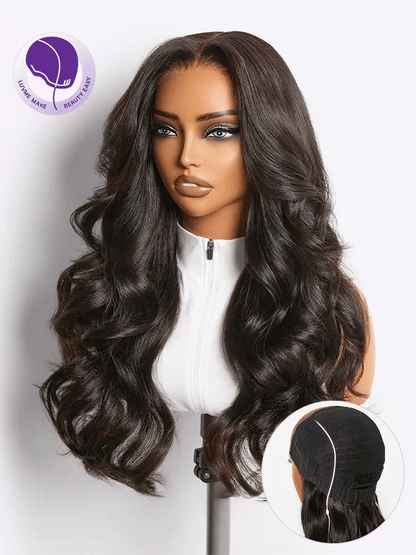 Luvme Hair MyOwn-Fit PartingMax glueless wig with 180% density, light yaki body wave, 7x6 HD lace closure on flexible drawstring cap.