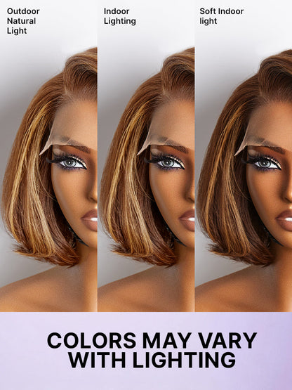 Toffee Brown Mix Blonde / Brown Highlight Layered Cut Glueless 5x5 Closure Lace Bob Wig Pre-cut Lace All-Day Comfort Cap-46