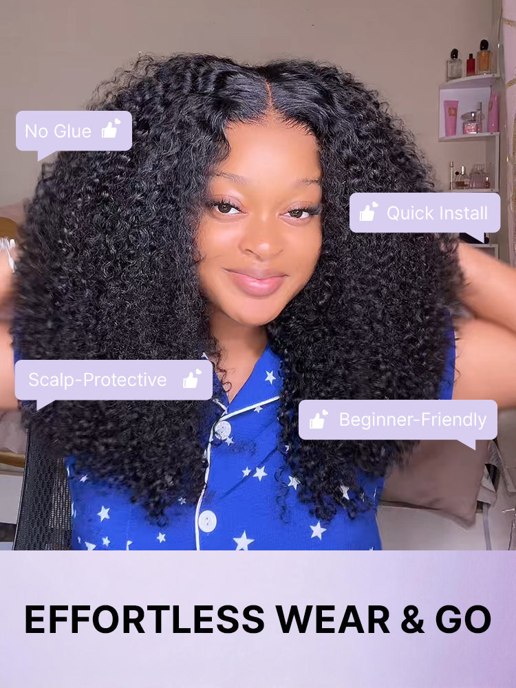 Beginner Friendly 200% Density Glueless 5x5 Closure Pre-Cut Lace Afro Curly Wig One Size Fits All Cap-66