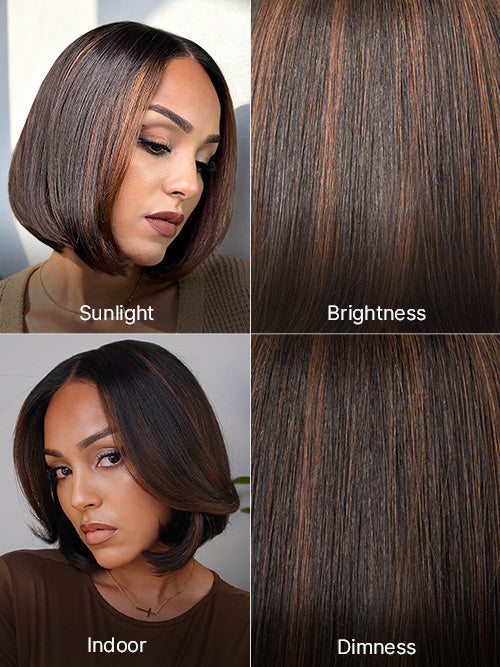 Blonde Highlight / Brown Highlight Short Layered Bob Wig Glueless 5x5 Closure Pre-Cut Lace Wig-60