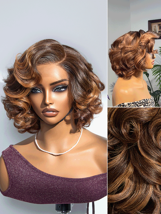 Luvme Hair minimal lace wig with loose waves, ombre highlights, natural black color, pre-cut lace, and glueless design.