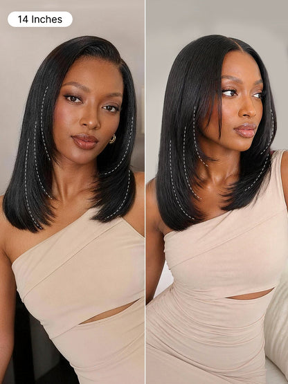 Luvme All-Day Comfort™ human hair wig with layered butterfly cut, straight Yaki texture, 7x6 HD lace closure, glueless design