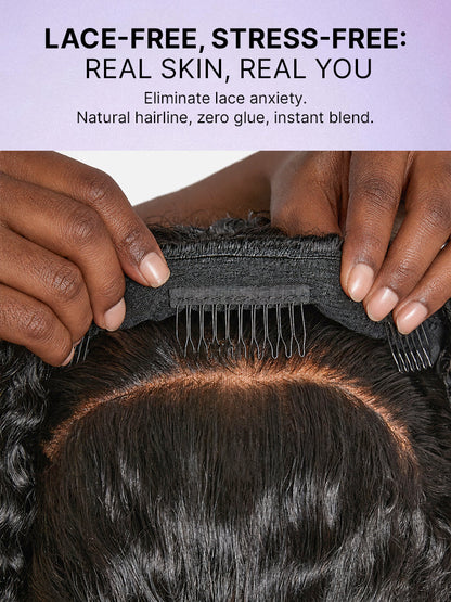 Luvme Hair water wave half wig with 250% density, glueless design, flexi-fit drawstring for natural, full-volume hairstyle.