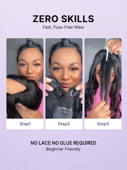 Luvme Hair Burmese curly V part human wig with finger coil ends, glueless design, 180% density, and flexible drawstring fit