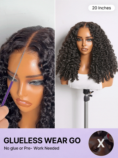 Luvme Hair 5x5 HD lace wig with Burmese curly hair, finger coil ends, glueless design, pre-cut lace, high density 180%.